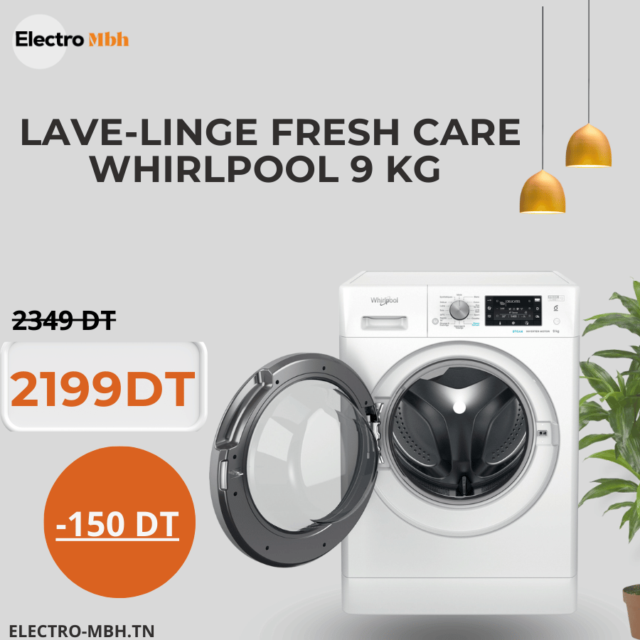 Lave-linge fresh care  Whirlpool: 9 kg 6 sens blanc 