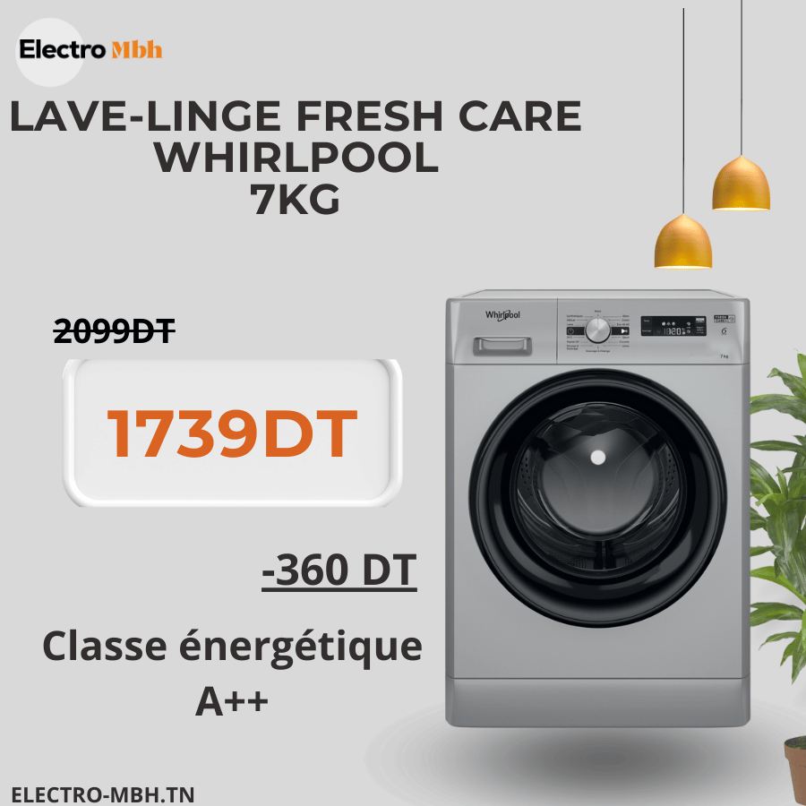 Lave-linge fresh care   Whirlpool: 7 kg - 6 e sens silver 