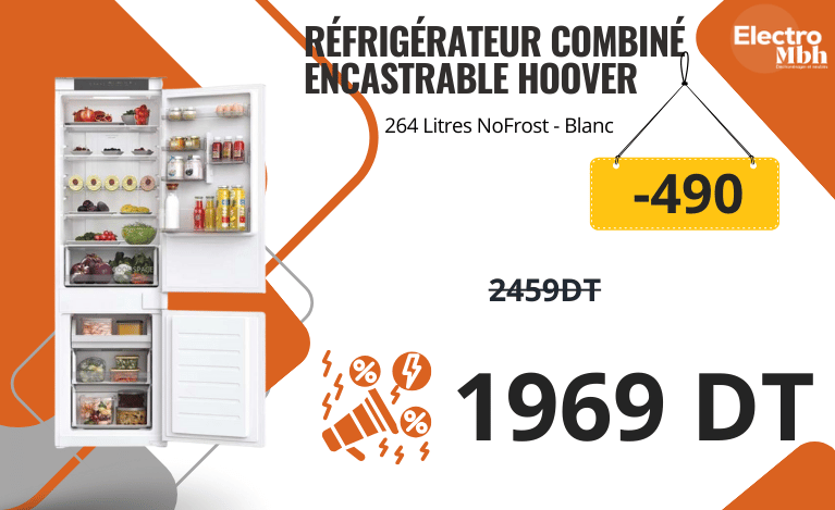 Réfrigérateur Combiné Encastrable HOOVER HOBT3518FW - 264 Litres NoFrost - Blanc