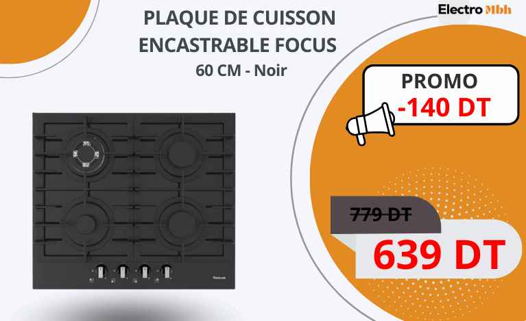 PLAQUE DE CUISSON ENCASTRABLE FOCUS F4005BS 60 CM - Noir