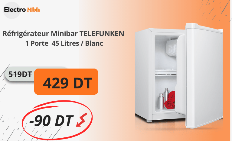 Réfrigérateur Minibar 1 Porte TELEFUNKEN  FRIG-DF1-06 / 45 Litres / Blanc