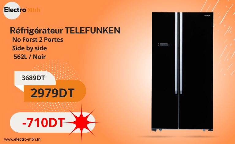 Réfrigérateur TELEFUNKEN No Forst 2 Portes Side by side 562L / Noir