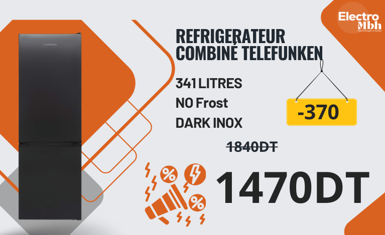 Réfrigérateur Combiné TELEFUNKEN FRIG-373DI 341 Litres NoFrost - Dark Inox