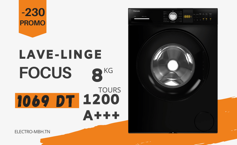 Lave linge Frontal FOCUS F1208B 8kg - Noir