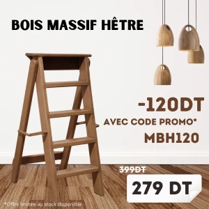 Escabeau Ambre 5 marches petit modèle en bois massif Hêtre