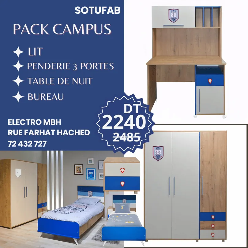 Notre offre Pack CAMPUS - Meubles Chambre Enfant + Bureau