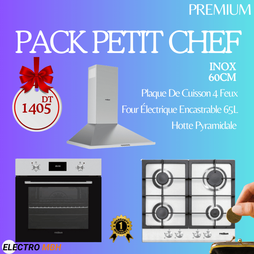 Notre offre Pack PETIT CHEF - PREMIUM Électroménager Four + Plaque + Hotte