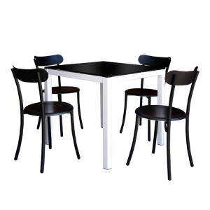 PACK SALLE A MANGER TABLE SERENA TOP EN VERRE 80X80 + 4 CHAISES SPOT