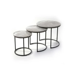 ENSEMBLE DE TROIS TABLES GIGOGNES RONDES MARMOL ATENEA 