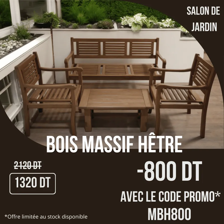 Salon jardin en bois massif Hêtre 