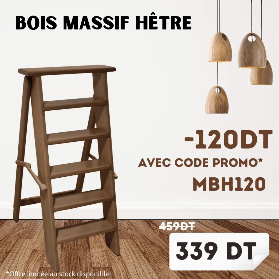 Escabeau Ambre 6 marches grand modèle en bois massif Hêtre